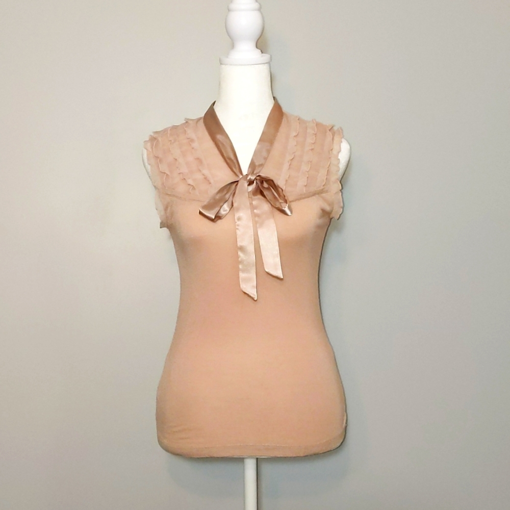 Ruffle & Front-Tie Sleeveless Blouse